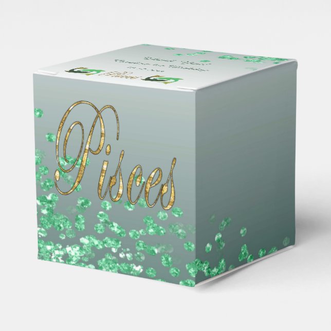 Caja Para Regalos Purpurina Pisces y Purpurina Verde Cumpleaños (Costado Anverso)