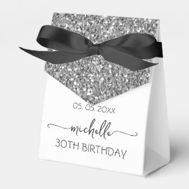 Caja Para Regalos Purpurina Plata Monograma Script 30 cumpleaños