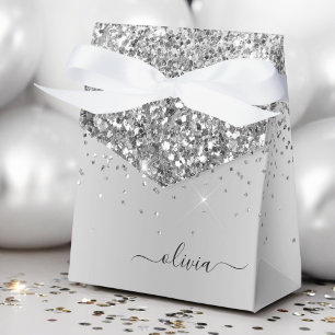 Caja Para Regalos Purpurina plateado Monograma Metalizado Nombre de 