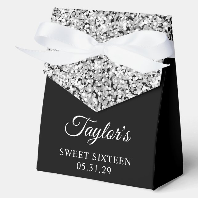 Caja Para Regalos Purpurina plateado y dulce negro dieciséis (Anverso)