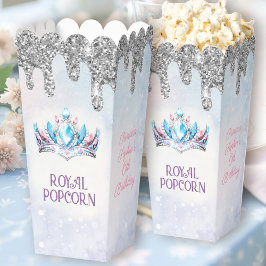 Caja Para Regalos Purpurina Princesa Crown Silver Cumpleaños Popcorn