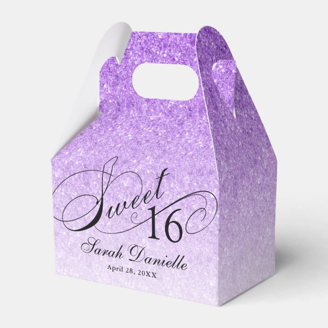 Caja Para Regalos Purpurina Purple Glam Sweet 16 Personalizado Fiest (Front Side)