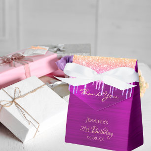 Caja Para Regalos Purpurina púrpura de cumpleaños gotea gracias