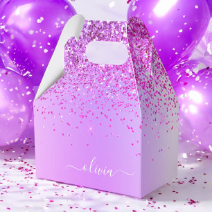 Caja Para Regalos Purpurina púrpura Glam Monograma Metalizado Nombre