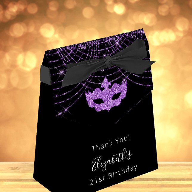 Caja Para Regalos Purpurina púrpura negro de cumpleaños de mascarada (Subido por el creador)