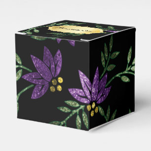 Caja Para Regalos Purpurina púrpura y floral negro