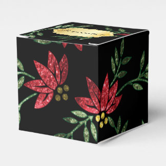 Caja Para Regalos Purpurina rojo y floral negra