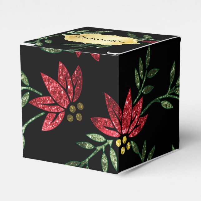 Caja Para Regalos Purpurina rojo y floral negra (Costado Anverso)