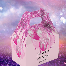 Caja Para Regalos Purpurina rosa de cumpleaños gotea globos chica