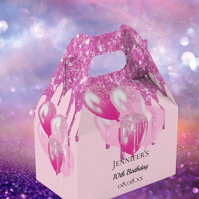 Caja Para Regalos Purpurina rosa de cumpleaños gotea globos chica (Subido por el creador)