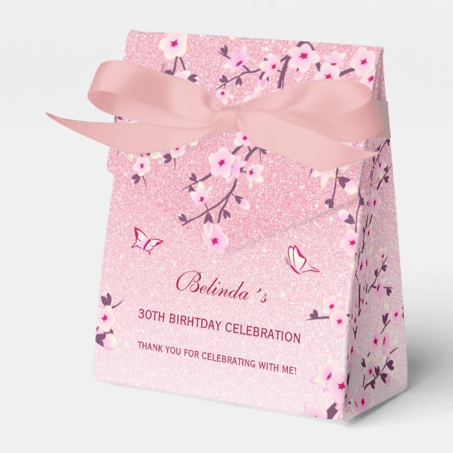 Caja Para Regalos Purpurina rosa de flores de cerezo gracias cumplea (Front Side)
