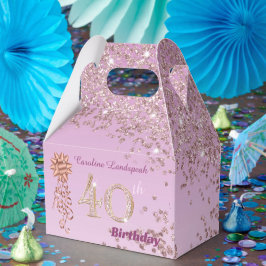 Caja Para Regalos Purpurina Rosa de Oro y Cinta 40 cumpleaños