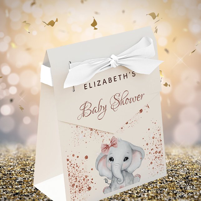 Caja Para Regalos purpurina rosa dorado rosa elefante de Baby Shower (Subido por el creador)