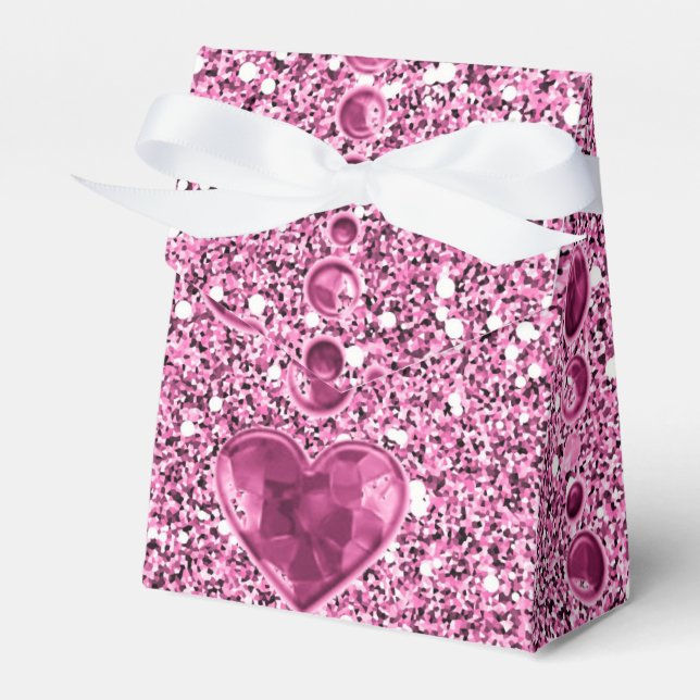Caja Para Regalos Purpurina Rosa Faux y Droplets Heart (Front Side)