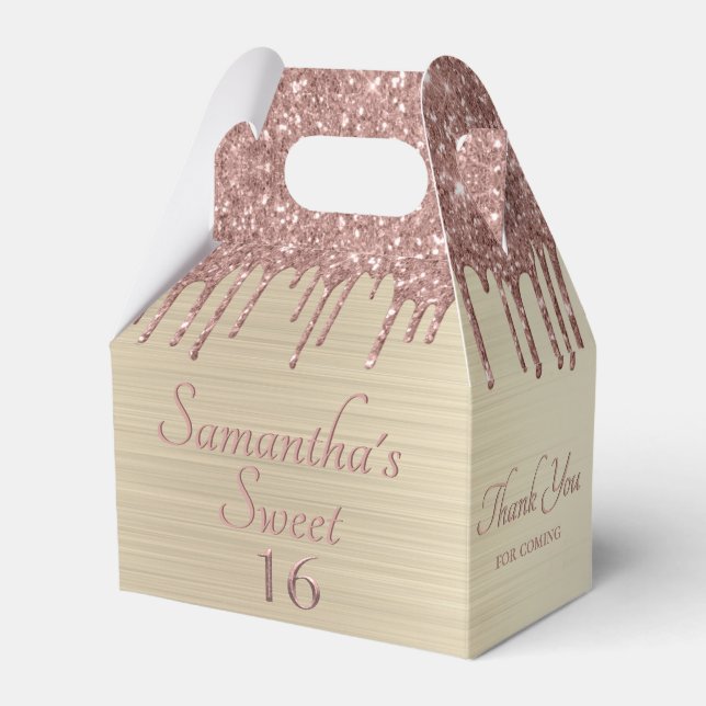 Caja Para Regalos Purpurina Rosa Girly Sweet 16 Cumpleaños Gracias (Front Side)