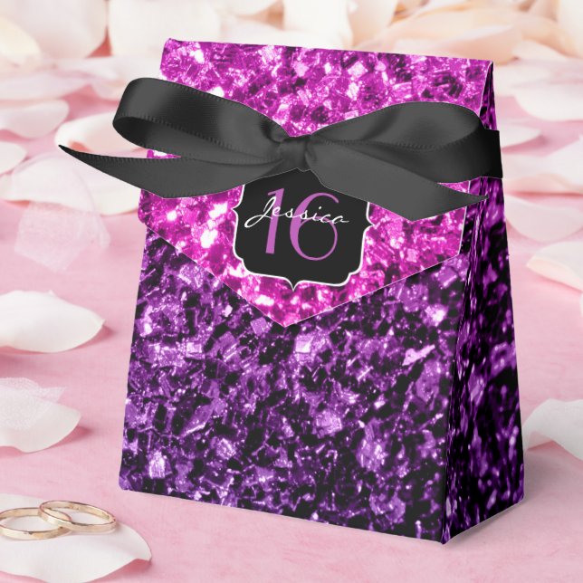 Caja Para Regalos Purpurina rosa morado rompe dulce 16 (Boda)