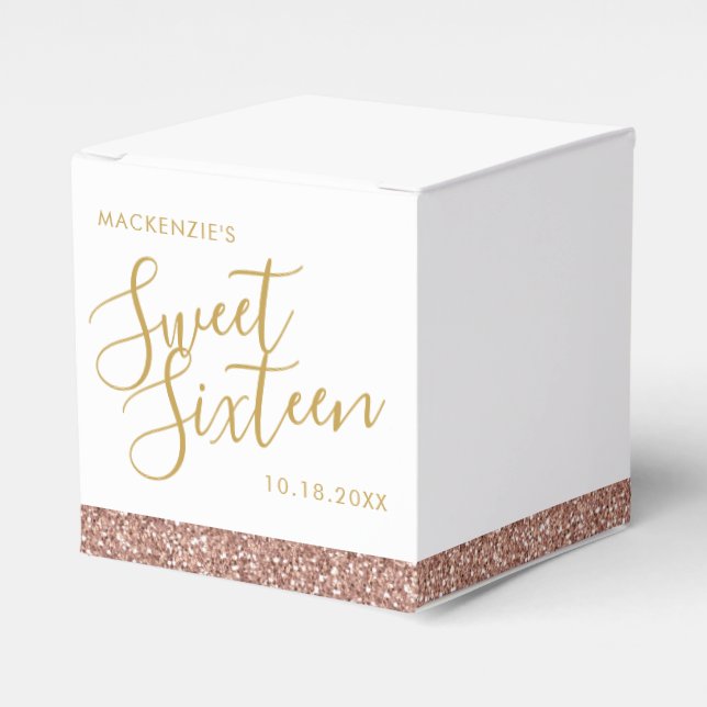 Caja Para Regalos Purpurina rosa Rosa Dorado Moderno Dulce 16 Person (Costado Anverso)