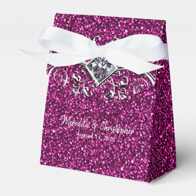 Caja Para Regalos Purpurina rosado Silver Bling Wedding Favor Box (Front Side)