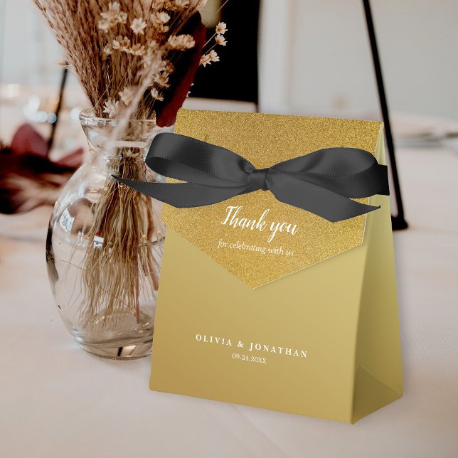 Caja Para Regalos Purpurina simple Rosa Oro Gracias Boda (Simple Glitter Rose Gold Thank You Wedding Favor Box)
