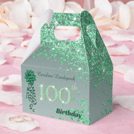 Caja Para Regalos Purpurina Verde y Cinta Brillante 100 cumpleaños