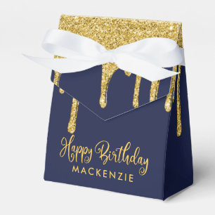 Caja Para Regalos Purpurinas de la mancha de oro azul de la marina