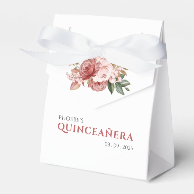 Caja Para Regalos Quinceanera 15º cumpleaños Plural Rosado Botánico (Front Side)
