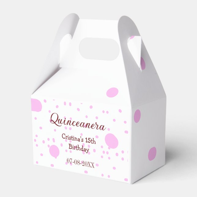 Caja Para Regalos Quinceanera anos 15 años añadir puntos rosados (Front Side)