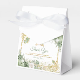 Caja Para Regalos Quinceañera de oro Sage Green Crown Butfly