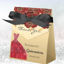 Caja Para Regalos Quinceanera flor de oro rojo vestido gracias