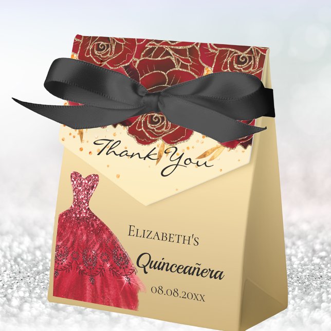 Caja Para Regalos Quinceanera flor de oro rojo vestido gracias (Subido por el creador)