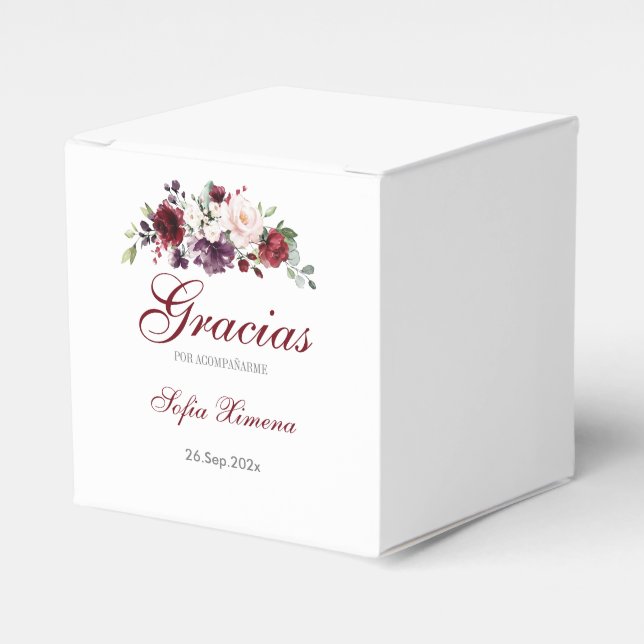 Caja Para Regalos Quinceañera floral roja (Costado Anverso)