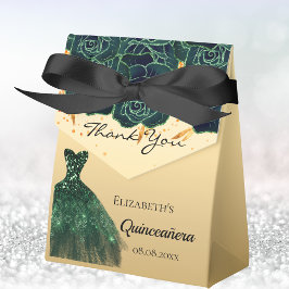Caja Para Regalos Quinceanera florines de oro verde vestido gracias