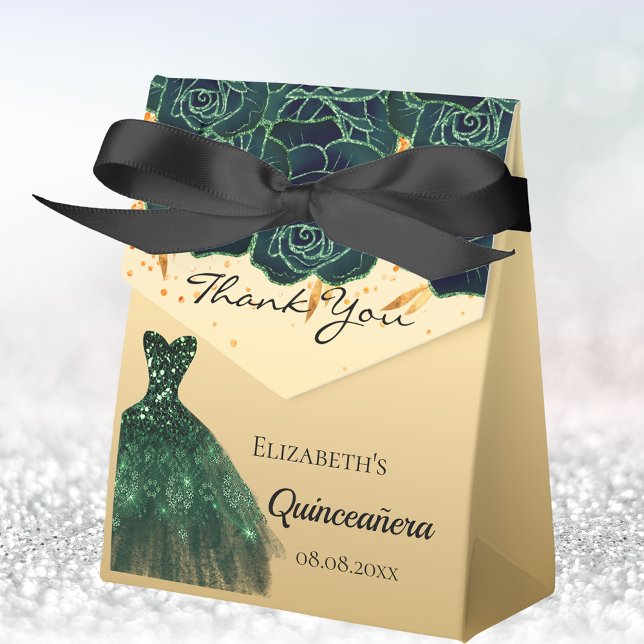 Caja Para Regalos Quinceanera florines de oro verde vestido gracias (Subido por el creador)