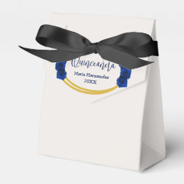 Caja Para Regalos Quinceañera geométrica real azul y oro