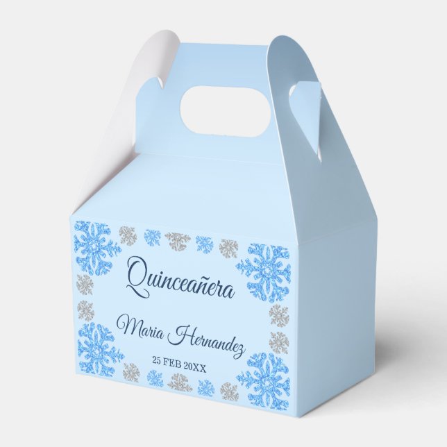 Caja Para Regalos Quinceañera Ice Blue Silver Snowflake (Front Side)