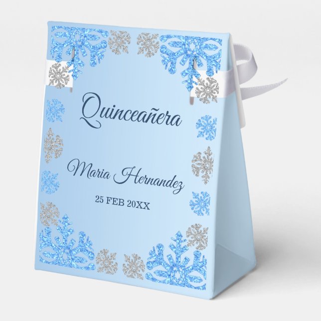 Caja Para Regalos Quinceañera Ice Blue Silver Snowflake (Reverso)