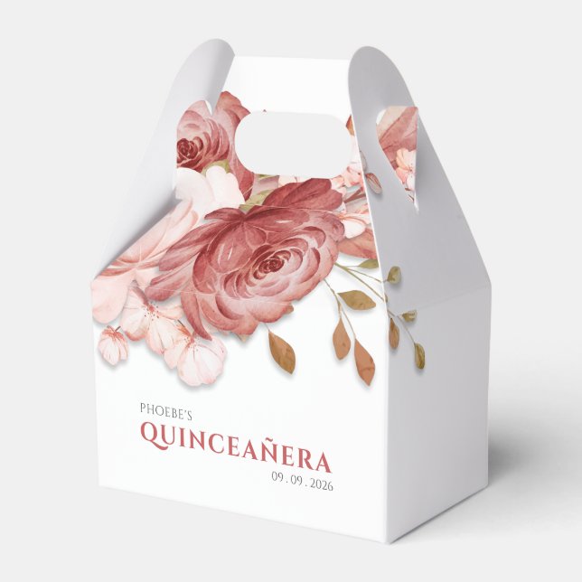 Caja Para Regalos Quinceanera Pink Floral Botánica 15º cumpleaños (Front Side)