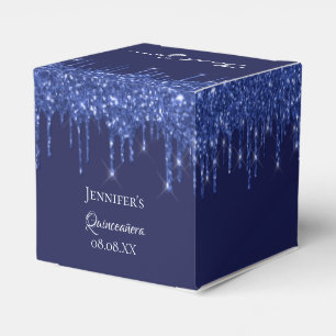 Caja Para Regalos Quinceanera purpurina azul marino blanco gracias