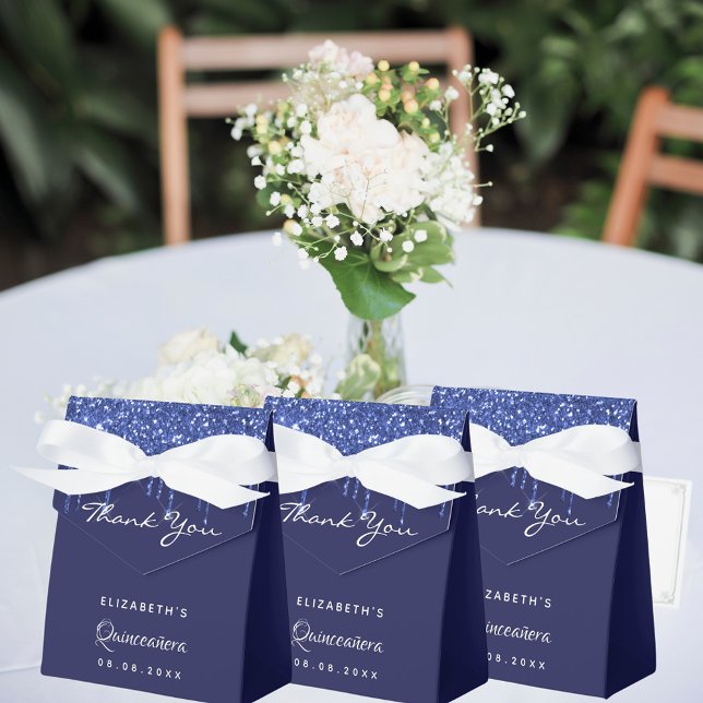 Caja Para Regalos Quinceanera purpurina azul marino blanco gracias (Subido por el creador)