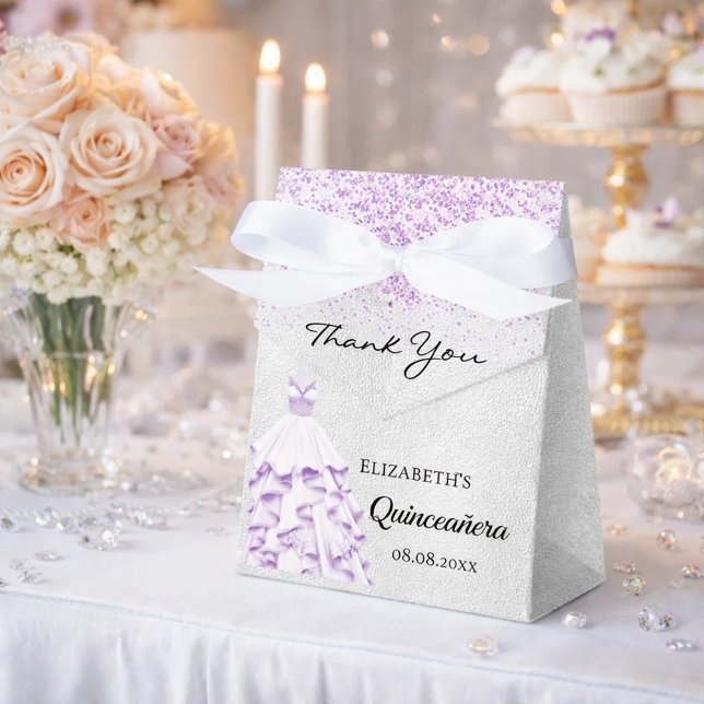 Caja Para Regalos Quinceanera purpurina púrpura de plata vestido gra (Subido por el creador)