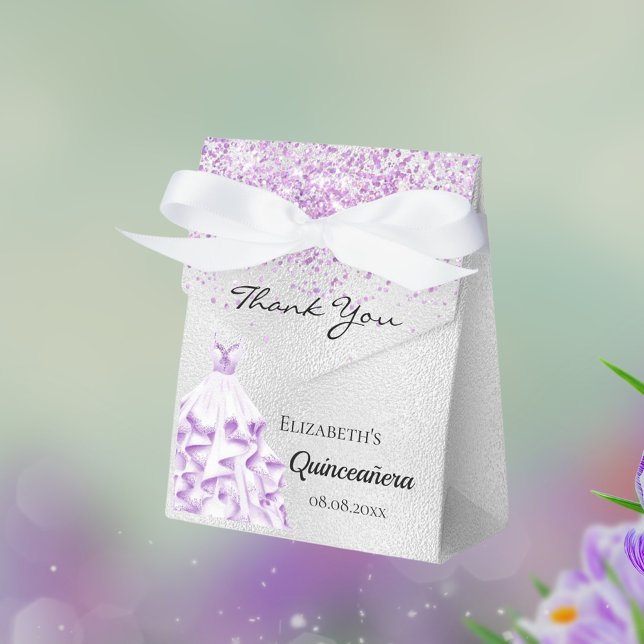 Caja Para Regalos Quinceanera purpurina púrpura de plata vestido gra (Subido por el creador)