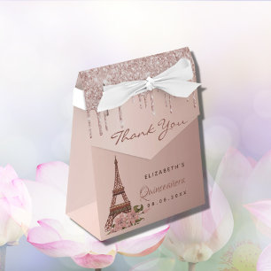 Caja Para Regalos Quinceanera rosa oro París gracias
