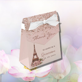 Caja Para Regalos Quinceanera rosa oro París gracias