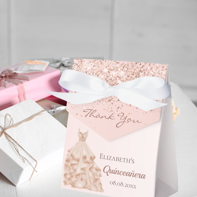 Caja Para Regalos Quinceanera rosa vestido de oro rosado gracias (Subido por el creador)