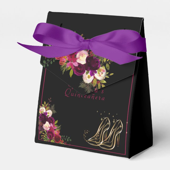 Caja Para Regalos Quinceanera Roses Roses Roses Oro Alto Talón Estre (Front Side)