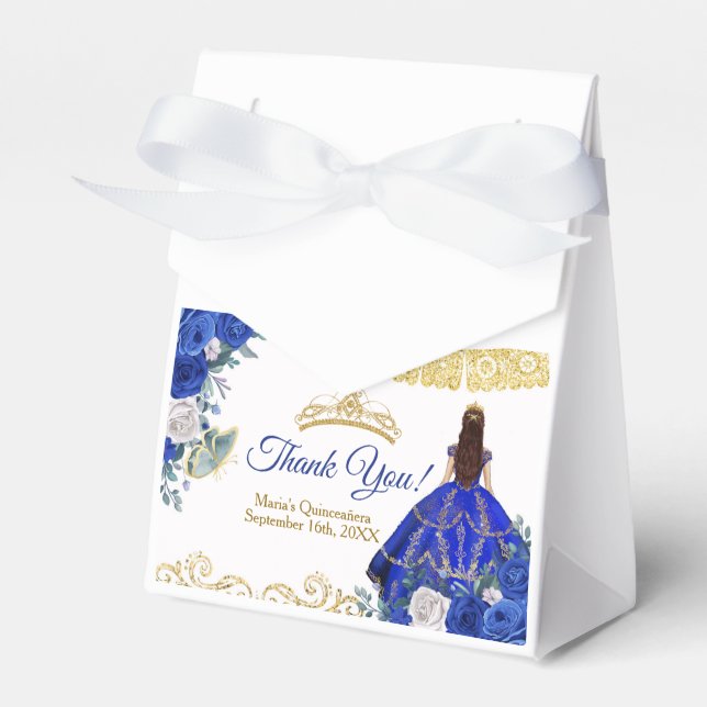 Caja Para Regalos Quinceañera Royal Blue Flowers Party Favor Box (Front Side)