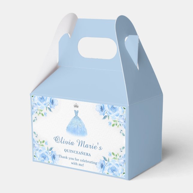 Caja Para Regalos Quinceanera Silver Blue Flown (Front Side)
