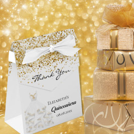 Caja Para Regalos Quinceanera vestido de oro blanco gracias