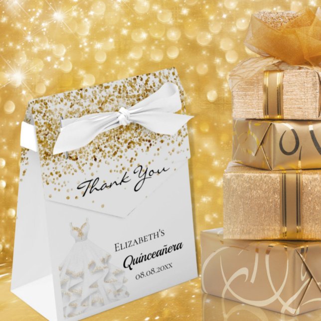 Caja Para Regalos Quinceanera vestido de oro blanco gracias (Subido por el creador)