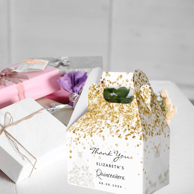 Caja Para Regalos Quinceanera vestido de oro blanco gracias (Subido por el creador)